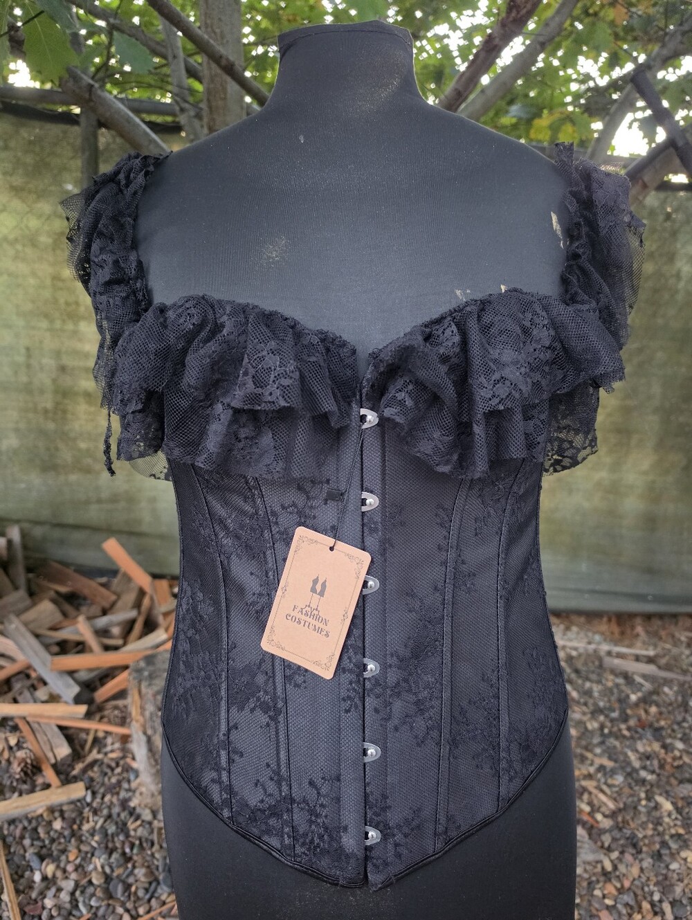 Black Lace Ruffle Corset Top Off the Shoulder Whimsigoth Dark Romantic Victorian